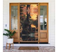 Couvertures de porte décoratives Doberman en méditation au coucher du soleil - Bannière de porte pour intérieur et extérieur, décorations printemps/été/automne/hiver, Halloween, Noël