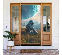 Couvertures de porte décoratives en forme d'astronaute contemplant une planète - Bannière de porte pour intérieur et extérieur, décorations printemps/été/automne/hiver, Halloween, Noël
