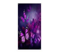 Couvertures de porte d'entrée avec papillons violets - Bannière de porte de bienvenue - Grande toile de fond amusante - Bannière décorative à suspendre à l'intérieur et à l'extérieur - Cadeau de