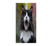 Couvertures de porte d'entrée en forme de chat noir et blanc - Bannière de porte de bienvenue - Grande toile de fond amusante - Bannière décorative à suspendre à l'intérieur et à l'extérieur - Cadeau