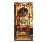 Couvertures de porte en forme de loupe sur le thème de la nature d'automne | Feuilles de chêne, panneau de porte d'entrée, bibliothèque rustique, tiges de blé, panier de pommes de pin