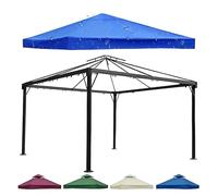 Couvertures de Remplacement D'auvent Tonnelle Imperméables Couverture Toit Tente Fête 3 * 3 M avec Dessus Ventilé Tissu Oxford Durable À 2 Niveaux 310 G/m² pour Jardin Terrasse Blue Single-Top