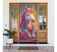 Couvertures décoratives de porte de cheval rose pour méditer - Décoration de bannière de porte pour intérieur et extérieur - Printemps/été/automne/hiver Halloween décorations de Noël