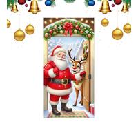 Couvertures décoratives pour porte de Noël - Drapeau du Père Noël Et | Bannière de Noël pour Porte avec Père Noël et Renne | Pour Décoration Maison Intérieur Extérieur Salon Chambre Bureau Ferme