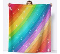 Couvertures Dessin Animé À Rayures Arc en Ciel et Étoiles Chaud Cadeau, Plaid Canape Style de Rêve en Flanelle Épaisse Douce et Confortable - Couverture Lit Chaude pour Adulte et Enfant, 100 x 130 cm