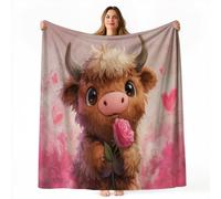Couvertures Dessin Animé Mignon 130 x 150 cm Confortable Décoration | Animaux Vache Fleurs Roses Cœur Douce Couvertures Flanelle, Rose Moelleuse Légère Couverture pour Chambre Canapé Lits Enfants