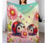 Couvertures en Coccinelle - 100% Flannel, Couverture Super Douce Et Moelleuse, Plaid Douillet pour Le Lit, Le Canapé, Le Voyage Et L'extérieur,(130×150cm)
