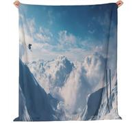 Couvertures en Flanelle de 100 x 130 cm, Plaid Polaire Double Epaisseur Douillette et Chaud - Montagnes Enneigées Nuages Blancs Comme Rêve Décoratif Plaid Canape pour Lit 1 Personne ou Canapé Bleu