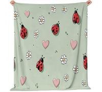 Couvertures en Flanelle de 150 x 200 cm, Plaid Polaire Double Epaisseur Douillette et Chaud - Minimaliste Insectes Coccinelles Fleurs Décoratif Plaid Canape pour Lit 1 Personne ou Canapé Vert