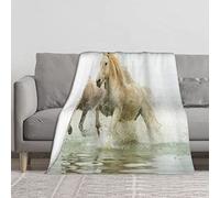 Couvertures en flanelle pour lit, chevaux de Camargue dans l'eau la plus ancienne race, photo d'origine du Sud de la France, couverture bohème de luxe fl200 cm x 150 cm