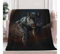 Couvertures en Molleton de Flanelle Animal Surréaliste Léopard Branche D'Arbre Couverture chaude et légère pour toutes les saisons - Plaid Polaire anti-boulochage pour lit, sofa, Noir, 100 x 130 cm