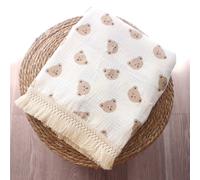 Couvertures En Mousseline Bio Pour Bébé,Bercer Pour,Frange,Double Couche,Coton,Couverture D'été,Couette De Lit,Trucs Pour Bébé - Type Bear Head-100x120cm