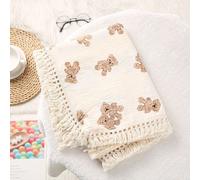 Couvertures En Mousseline Bio Pour Bébé,Bercer Pour,Frange,Double Couche,Coton,Couverture D'été,Couette De Lit,Trucs Pour Bébé - Type Two Bears-100x120cm #A