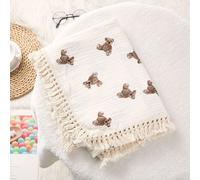 Couvertures En Mousseline Bio Pour Bébé,Bercer Pour,Frange,Double Couche,Coton,Couverture D'été,Couette De Lit,Trucs Pour Bébé - Type Bears-100x120cm