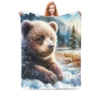 Couvertures en peluche douillette, petit ours couché dans la neige, dans la forêt d'hiver, cadeau d'Halloween, de Saint-Valentin, couverture de plage, couvre-lit, décoration d'intérieur pour canapé