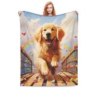 Couvertures en peluche douillette pour plage, golden retriever sautant un pont arc-en-ciel, cadeau d'Halloween, de Saint-Valentin, cadeau pour cadeaux, literie, couette, décoration d'intérieur pour