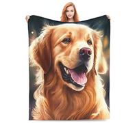 Couvertures en peluche douillette pour plage, golden retriever souriant, lumières dorées, cadeau d'Halloween, de Saint-Valentin, cadeau pour couverture, literie, décoration d'intérieur pour canapé