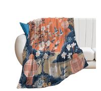 Couvertures épaisses en flanelle d'inspiration chinoiserie d'inspiration asiatique - Couvertures et jetés confortables en molleton et super doux pour lit, canapé, chaise, bureau - 101,6 x 127 cm, bleu
