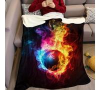 Couvertures et Plaids Flame Soccer 3D Imprimée Couverture Lit en Flanelle 100 x 130 cm Plaid Polaire pour canapé lit Couch Chambre Salon Enfant Adulte, Couleur Orange