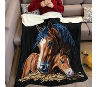 Couvertures et Plaids Mère et Fille de Chevaux Peints 3D Imprimée Couverture Lit en Flanelle 150 x 200 cm Plaid Polaire pour canapé lit Couch Chambre Salon Enfant Adulte
