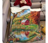 Couvertures et Plaids Paysage d'automne dans Une Ferme pittoresque 3D Imprimée Couverture Lit en Flanelle 130 x 150 cm Plaid Polaire pour canapé lit Couch Chambre Salon Enfant Adulte