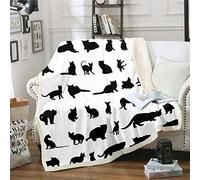 Couvertures et Plaids pour Chat pour Enfants garçons Filles et garçons Noir et Blanc Couverture en Polaire avec Animal Mignon Couverture Respirante Sherpa Double 152,4 x 200,7 cm