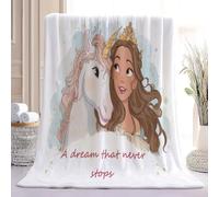 Couvertures Imprimées Contes de fées Princesses Licornes Flanelle Couverture Polaire Microfibre Moelleuse Chaudes Légères Blanc Imprimé en Peluche pour Canapé Chambre à Bureau 220 x 240 cm