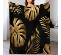 Couvertures Imprimées Feuilles De Monstera Feuilles De Palmier, Couverture Or Polaire Flanelle Moelleuse Chaudes Légères, Couvertures en Peluche Plantes Tropicales De Luxe pour Canapé 150x200 cm