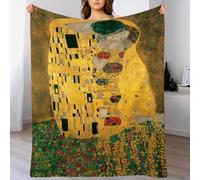 Couvertures Imprimées Luxe Fleurs Baiser, Couverture Or Polaire Flanelle Moelleuse Chaudes Légères, Couvertures en Peluche Peinture À L'Huile Classique pour Canapé Chambre à Coucher Bureau 130x150 cm