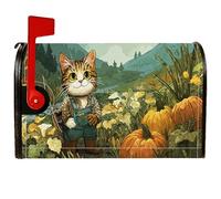 Couvertures magnétiques de boîte aux lettres avec chat - Style rustique - Fleurs de citrouille - Orange d'automne - Pour décoration de jardin et extérieur - 53,3 x 64,9 cm