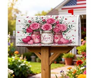 Couvertures magnétiques de boîte aux lettres avec roses romantiques et rustiques, cœurs de Saint-Valentin, pêche, pour décoration de cour avant, 45,7 x 53,3 cm