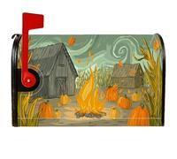 Couvertures magnétiques de boîte aux lettres citrouille, motif grange de feu d'automne rustique pour décoration de porte d'entrée, 45,7 x 53,3 cm