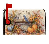 Couvertures magnétiques de boîte aux lettres citrouilles, motif oiseaux bleu rustiques d'automne pour décoration extérieure, 53,3 x 64,9 cm