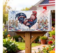 Couvertures magnétiques de boîte aux lettres coq, étoiles rustiques patriotiques, fleurs d'été rouges pour décoration de jardin, cour, 45,7 x 53,3 cm