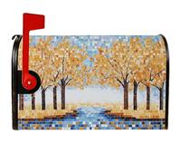 Couvertures magnétiques de boîte aux lettres d'arbres rustiques et contemporaines, feuilles de rivière, jaune automne, protection de poteau pour décoration de porche, 45,7 x 53,3 cm