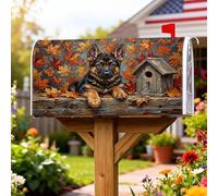 Couvertures magnétiques de boîte aux lettres de berger allemand, feuilles d'automne rustiques, nichoir à oiseaux, orange pour décoration de porte d'entrée, 45,7 x 53,3 cm