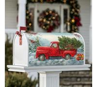 Couvertures magnétiques de boîte aux lettres de camion rouge, cadeaux rustiques pour boîte aux lettres de Noël pour décoration extérieure de cour, 45,7 x 53,3 cm