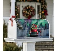 Couvertures magnétiques de boîte aux lettres de camion rouge, motif arbres enneigés, cadeaux de Noël rustiques pour décoration de pelouse, 45,7 x 53,3 cm