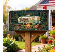 Couvertures magnétiques de boîte aux lettres de camping, rustique en plein air, motif guitare de feu d'été, couverture décorative pour boîte aux lettres pour décoration de porche, 53,3 x 64,9 cm