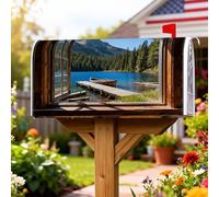 Couvertures magnétiques de boîte aux lettres de lac, paysage naturel, bateau, arbres, couverture d'été bleue pour décoration de porche, 45,7 x 53,3 cm