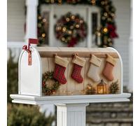 Couvertures magnétiques de boîte aux lettres de Noël rustique, couronne, lanterne, couverture de boîte aux lettres de Noël rouge pour décoration de jardin extérieur, 45,7 x 53,3 cm