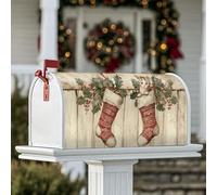 Couvertures magnétiques de boîte aux lettres de Noël rustique, houx, chaton, Noël, décoration de jardin, terrasse, 45,7 x 53,3 cm, rouge