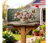 Couvertures magnétiques de boîte aux lettres de style vintage rustique avec papillon - Décoration de jardin - 53,3 x 64,9 cm - Rose pastel