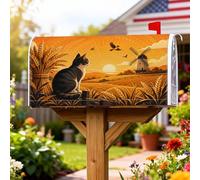 Couvertures magnétiques de boîte aux lettres en forme de chat - Automne rural - Blé d'automne - Orange - Décoration de jardin - 53,3 x 64,9 cm