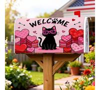 Couvertures magnétiques de boîte aux lettres en forme de chat, cœurs fantaisistes et ludiques, lunettes de Saint-Valentin, décoration pour porche, 53,3 x 64,9 cm