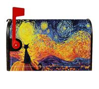 Couvertures magnétiques de boîte aux lettres en forme de chat, impressionnisme, artistique, étoiles, lune, automne, jaune, pour décorations extérieures, 53,3 x 64,9 cm