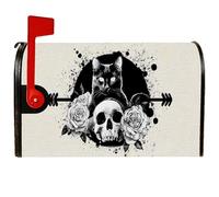 Couvertures magnétiques de boîte aux lettres en forme de chat - Style gothique vintage - Tête de mort - Roses d'Halloween - Pour décoration de jardin et cour - 53,3 x 64,9 cm