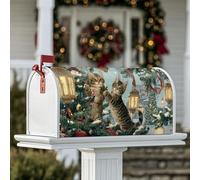 Couvertures magnétiques de boîte aux lettres en forme de chats - Lanternes de sapin de Noël - Vert - Protection de poteau pour décoration de pelouse - 45,7 x 53,3 cm