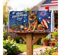 Couvertures magnétiques de boîte aux lettres en forme de chien, lanternes de feux d'artifice patriotiques festives, décorations pour extérieur, jardin, cour, 53,3 x 64,9 cm - Bleu