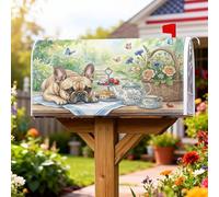 Couvertures magnétiques de boîte aux lettres en forme de chiens français, théière rustique fantaisie, fleurs printanières, pour décoration de jardin, cour, 53,3 x 64,9 cm